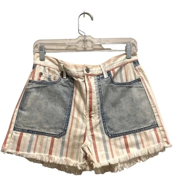 American Eagle Mom Short Patch Pocket Colorful Striped High Rise Cut Off Size 8 - Picture 11 of 11